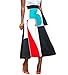 Lovezesent Women's High Waist Dress Color Block A Line Maxi Long Skirt