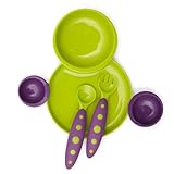 Boon Groovy and Modware Interlocking Plate and Bowl Set with Utensils, Kiwi/Grape