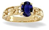 14K Yellow Gold Oval Created Sapphire Grapevine Ring