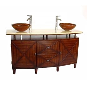 63 Onyx top Double Vessel Sink Bathroom Vanity - Model Q0136-D Verdana by Chans Furniture