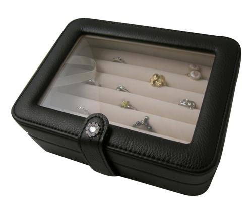 Mele Faux Leather Crystal Ring Box in Black