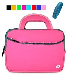 Acer Aspire One AOD105 AOD250 Dual Pocket Pink with Handle 10 inch Neoprene Sleeve Carrying case + Wisdom*Courage Wristband