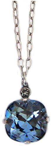 Catherine Popesco Silvertone Crystal Round Pendant Necklace, 18" Deep Blue 6556N