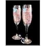 America's Flag Design - Hand Painted - Matching Set of Toasting Flutes - 6 oz.
