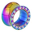 9/16" Rainbow Anodized Titanium Jeweled Saddle Plug