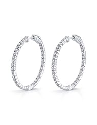 2.00ct Prong-set Diamond 18k White Gold Inside Out Oval Hoop Earrings