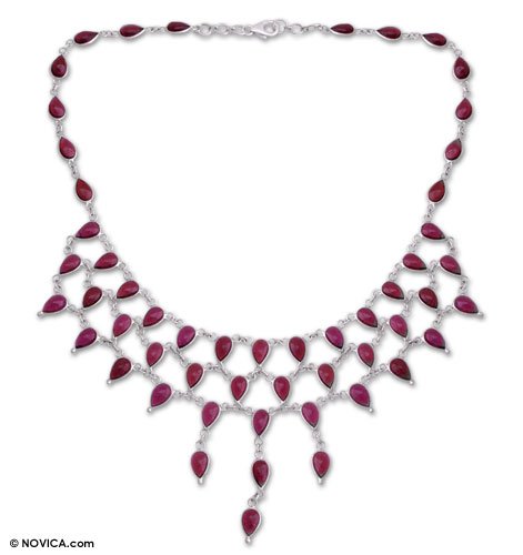 Garnet necklace, 'Drops of Wine' 2.6 W 15.8 L