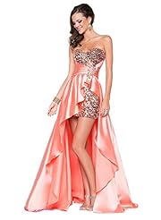 A-line Strapless Beaded Lace-Up  Sequined Satin Cocktail High-Low-Hem Short Evening Dress/Homecoming Dress/Prom Dress/Party Dress/Wedding Dress  With Pearls