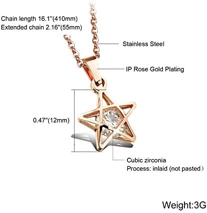 Qinggiveme Hollow-pointed star pendant diamond clip white zircon rose gold Necklace titanium steel plating