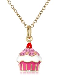 Molly Glitz Girls 14K Gold Plated Crystal Cherry Top Cupcake Pendant Necklace, 14"