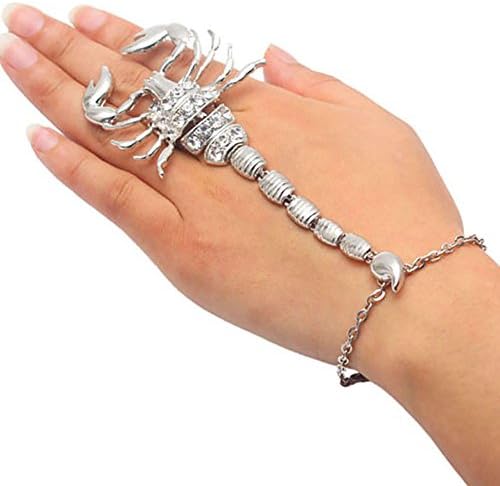Jiongran Goldtone Scorpion Adjustable Finger Ring Hand Chain Bracelet (Silver)