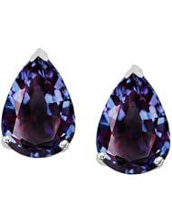 Tommaso Design (tm) 8x6mm Pear Shape Simulated Alexandrite Earrings Studs in 14 kt White Gold