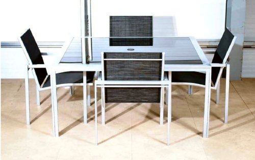 Bondi Silver Stainless Steel & Black Glass Garden Set Includes Table and 8 Chairs (Parasol not Included)