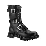 RIOT-12, 12 Eyelet Black Leather 3 Strap Calf Boot by Demonia