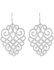 1/4 Carat Vintage Diamond Scroll Dangle Earrings in Sterling Silver