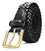Toneka 796-BLK Men’s Woven Cowhide Full grain Braided Leather Dress Belt with Brass Buckle