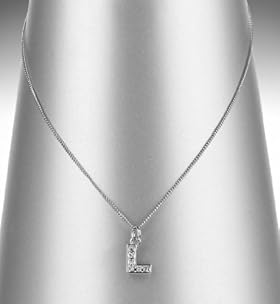 Platinum Plated Diamanté L Letter Pendant Necklace