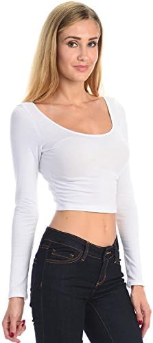 KlaxonsLA Womens Fitted Long Sleeve Crop Top with Stretch (Small, White)