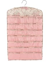 Capelli New York Hanging Jewelry Organizer With Demask Rose Printed Cotton Light Pink