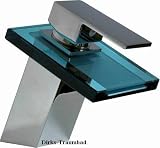 Elegante Badezimmer Wasserfall Armatur mit blauem Glas