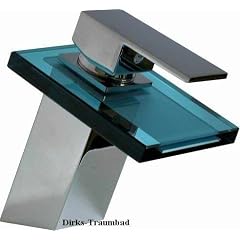 Elegante Badezimmer Wasserfall Armatur mit blauem Glas