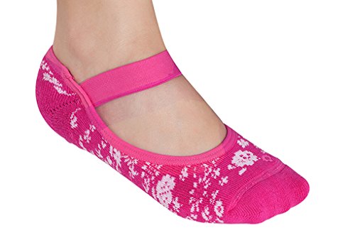 Lupo Women's White Flower Cushioned Yoga Barre House Anti Skid Grip Socks