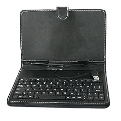 HDE&reg; 7" Tablet Stand with USB Keyboard - Black Faux Leather Carrying Case