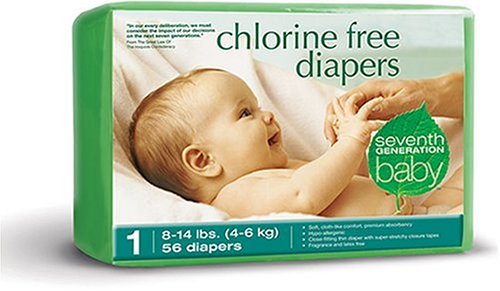 Seventh Generation Chlorine Free Diapers, Stage 1 (8-14 Lbs), 56-Count Packages (Pack of 4) (224 Diapers)