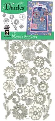 HOTP Dazzles Dimensional 3-D Flower N2079 Silver Outline Peel Sticker