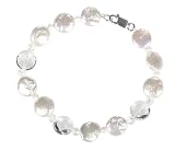 Sterling Silver White Freshwater Cultured Pearl w/ Crystal Coin Bracelet, 7.75