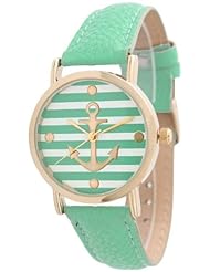 Womens Geneva Striped Anchor Style Leather Watch - Mint