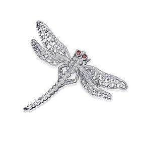Sterling Silver Clear And Garnet Dragon Fly CZ Pin by ZilverZoom