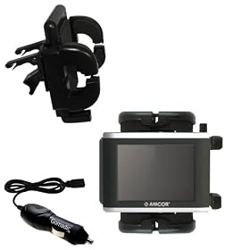 Amcor Navigation GPS 3600 3600B Auto Vent Holder with Car Charger - Uses Gomadic TipExchange