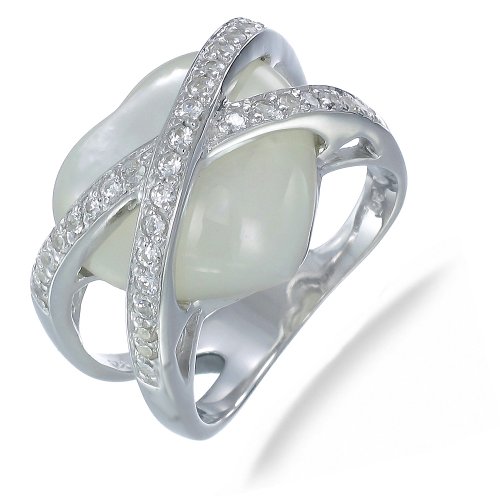 15MM Heart Shape Mother of Pearl Ring In Sterling Silver