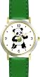 Ping Pong Playing Baby Giant Panda or Panda Bear Animal - WATCHBUDDY&reg; DELUXE TWO-TONE THEME WATCH - Arabic Numbers - Green Leather Strap-Children's Size-Small ( Boy's Size & Girl's Size )