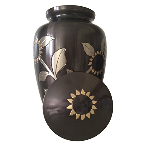 Large Adult Memorial Urns for Human Ashes USA Black Pewter Sunflower Adult Cremation Brass Urn