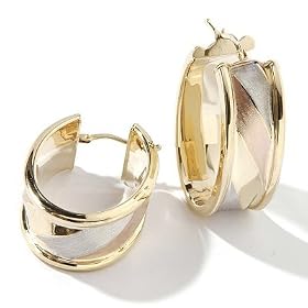 14K Tri-Colored Wide Hoop Earrings by Gold Rose Earring