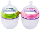 Comotomo Natural Feel Baby Bottle Double Pack, Green/Pink, 150ml
