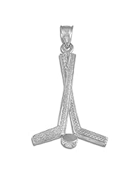 14k White Gold Ice Hockey Sticks Sports Pendant