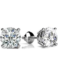 0.30 ct. tw Round Diamond Four Prong Stud Earrings - F-G VS2 - 14 Kt. White Gold