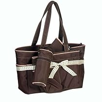 Carini Bambini 5 Pcs Diaper Bag Pink - Large and Mini Tote Diaper Bag, Bottle Holder, Changing Pad, Dirty Duds Pouch (ribbon pattern may vary)