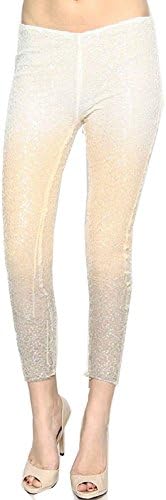 Young Broke and Fabulous Sequin Trendy New Leggings (Small, Cream/ Tan)
