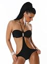 Edler Push Up Monokini Badeanzug mit ZierBrosche in schwarz, t&uuml;rkis oder pink