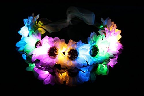 Rainbow Daisy LED Light Up Flower Crown/Floral Headband/Flower Hairpiece for EDC, Halloween, Costume &amp; Beyond, Party Accessories