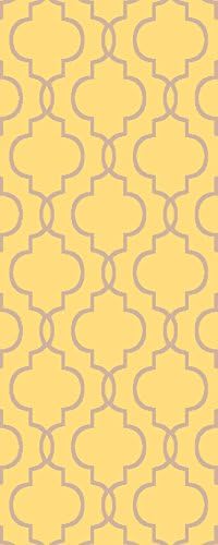 Rubber Backed 27" x 72" Moroccan Trellis Yellow & Beige Non-Slip Runner Rug Milano Sweethome Collection Area Rugs 302YW-2X6