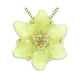 14K Yellow Gold Exotic Carved Blossom Pendant with Diamonds-Multi Green New Jade-Peridot ,w o Chain
