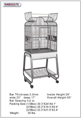 HQ 22x17 Bird Cage & Stand for Small & Medium Parrots-Black Silver