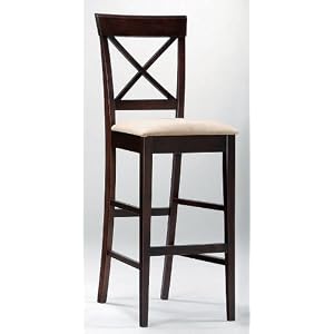 (Set of 2) Solid Wood Cross Back Bar Stools in Cappucino 30 Seat Height by visiondecor Furniture