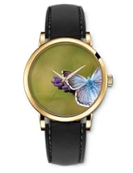 SPRAWL Aanalog Fashion Series Gold Ladies Watches of Genuine Black Leather Strap,Unique Wrist Watch for Women Girls Designed with Butterfly on a flower