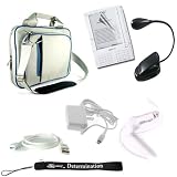 Kindle DX Case (Fits 9.7" Display, Latest Generation Kindle DX) Kroo Blue and Gray Creamy Carrying Case with Optional Shoulder Strap + Includes a 4-inch Ebigvalue (TM) Determination Hand Strap + Includes a 3 in 1 Combo Home & Car Charger with USB Data Sync Cable + Screen Protector Guard + eBook Reader Light (Flexable neck, Dual LED)
